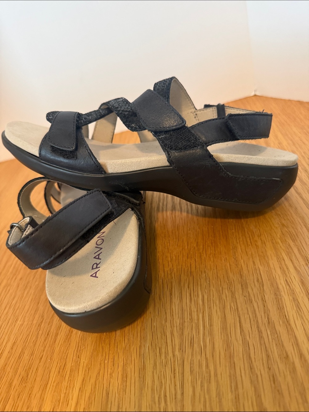 Aravon Black Textured Strappy Sandals - Picture 4 of 7